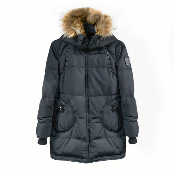 ATELIER NOIR by RUDSAK Black Puffer Coat Removable Fur-Lined Hood - Picture 1 of 15